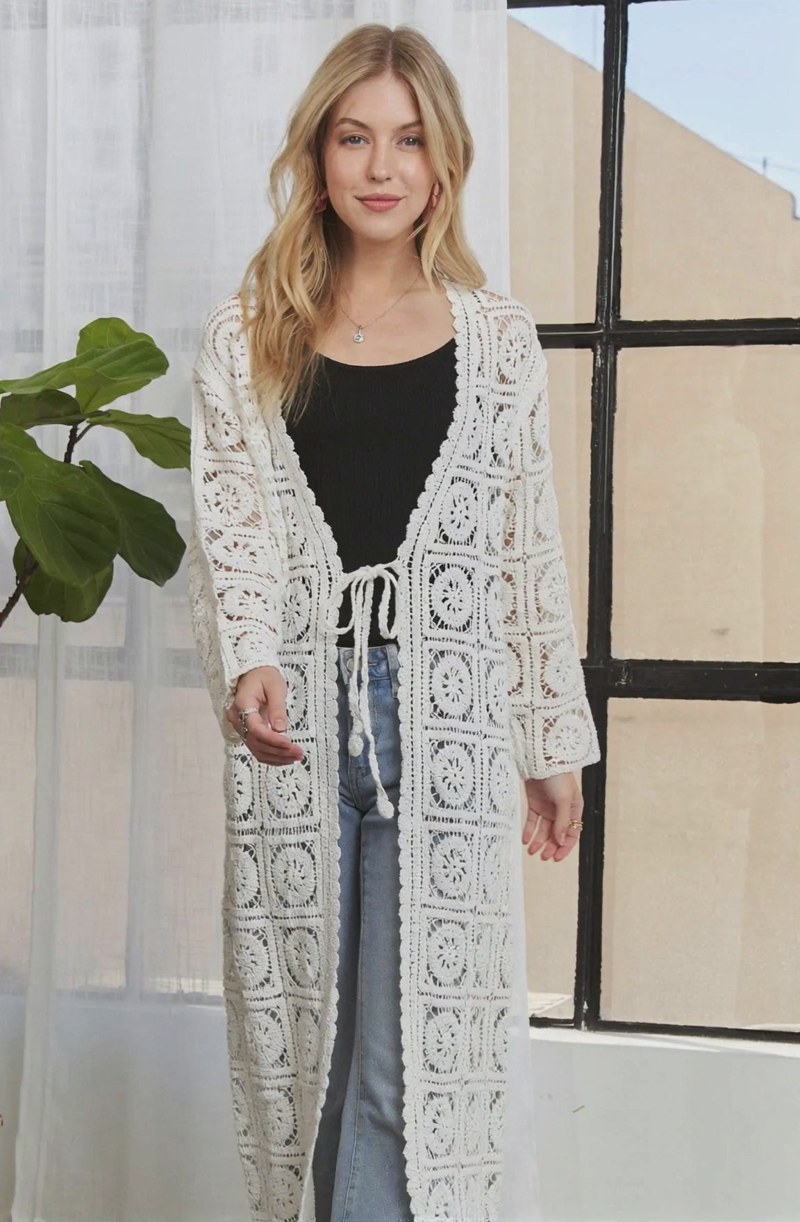 ADORA Long Sleeves Crochet Elastic Cardigan