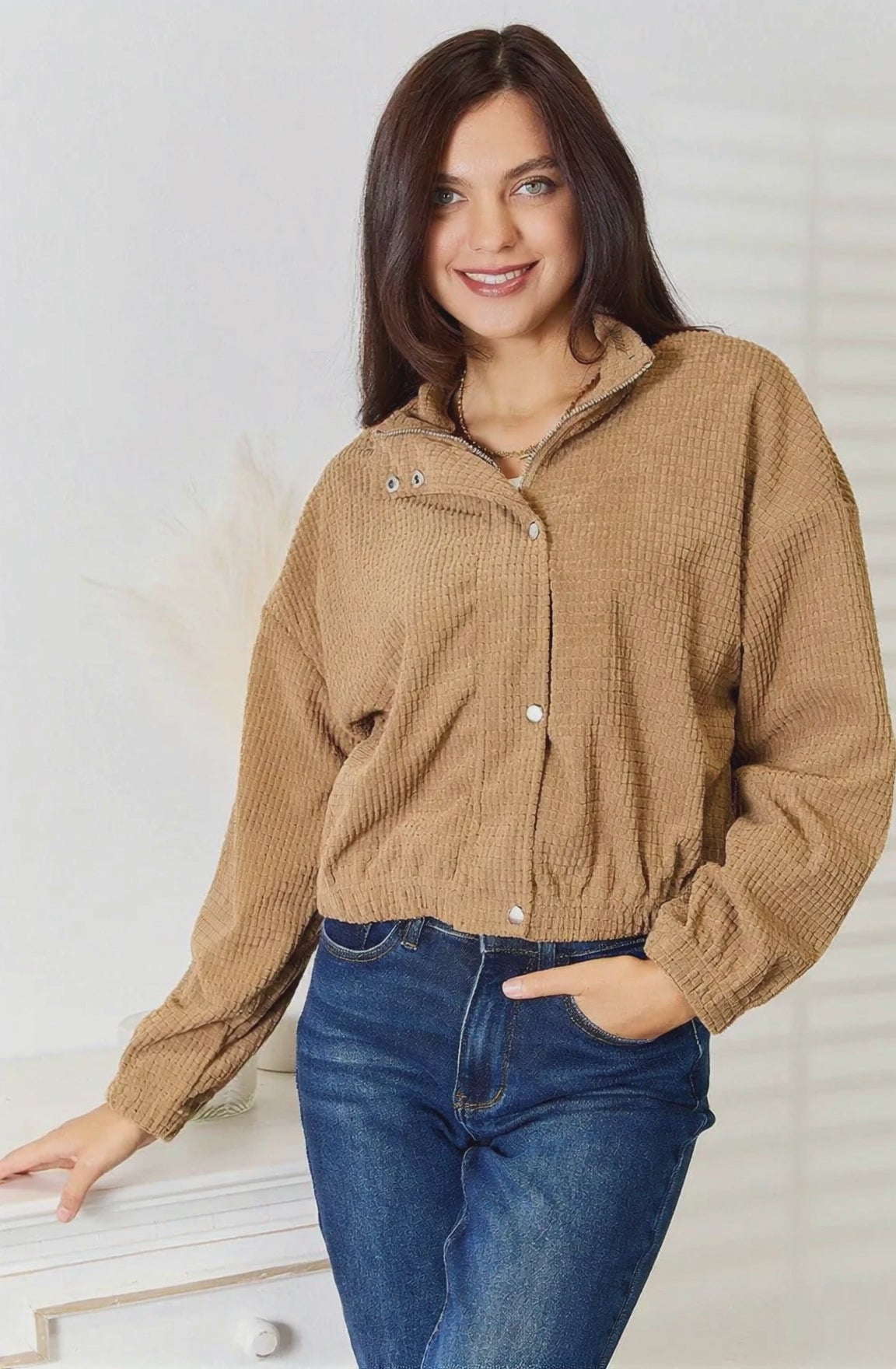 Perfee Long Sleeve Dropped Shoulder Jacket