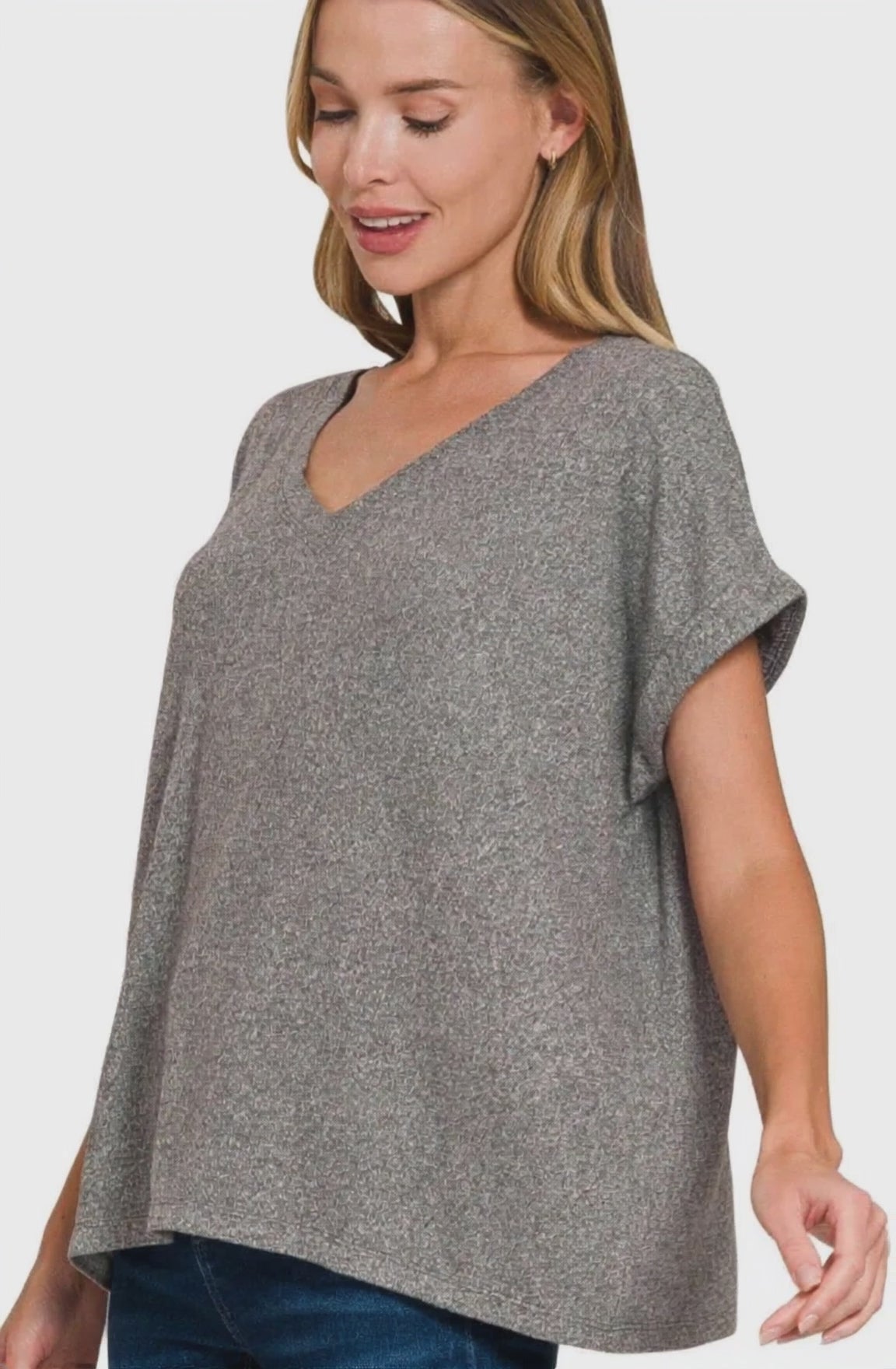 Zenana Soft Melange Hacci V-neck Tee