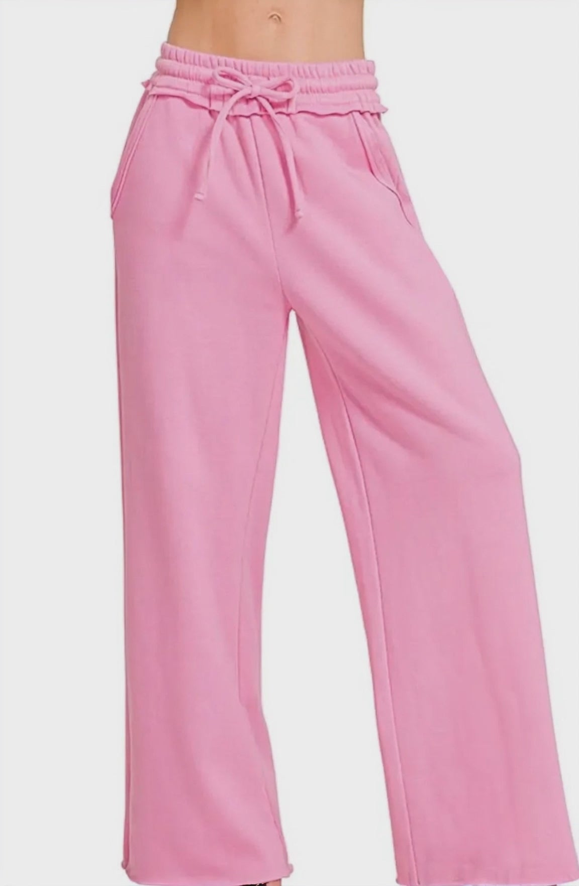 Zenana Fleece Exposed Seam Wide Leg Sweatpants
