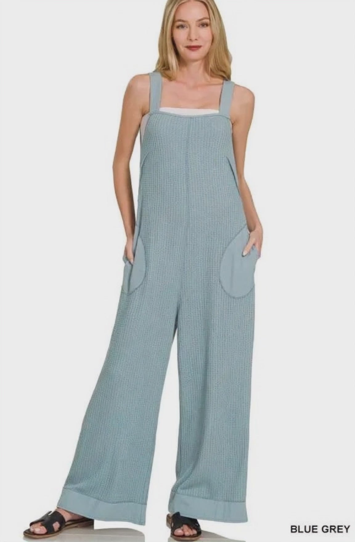 Zenana Knit Waffle Wide Leg Overalls