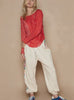 POL Exposed Seam Long Sleeve Lace Knit Top