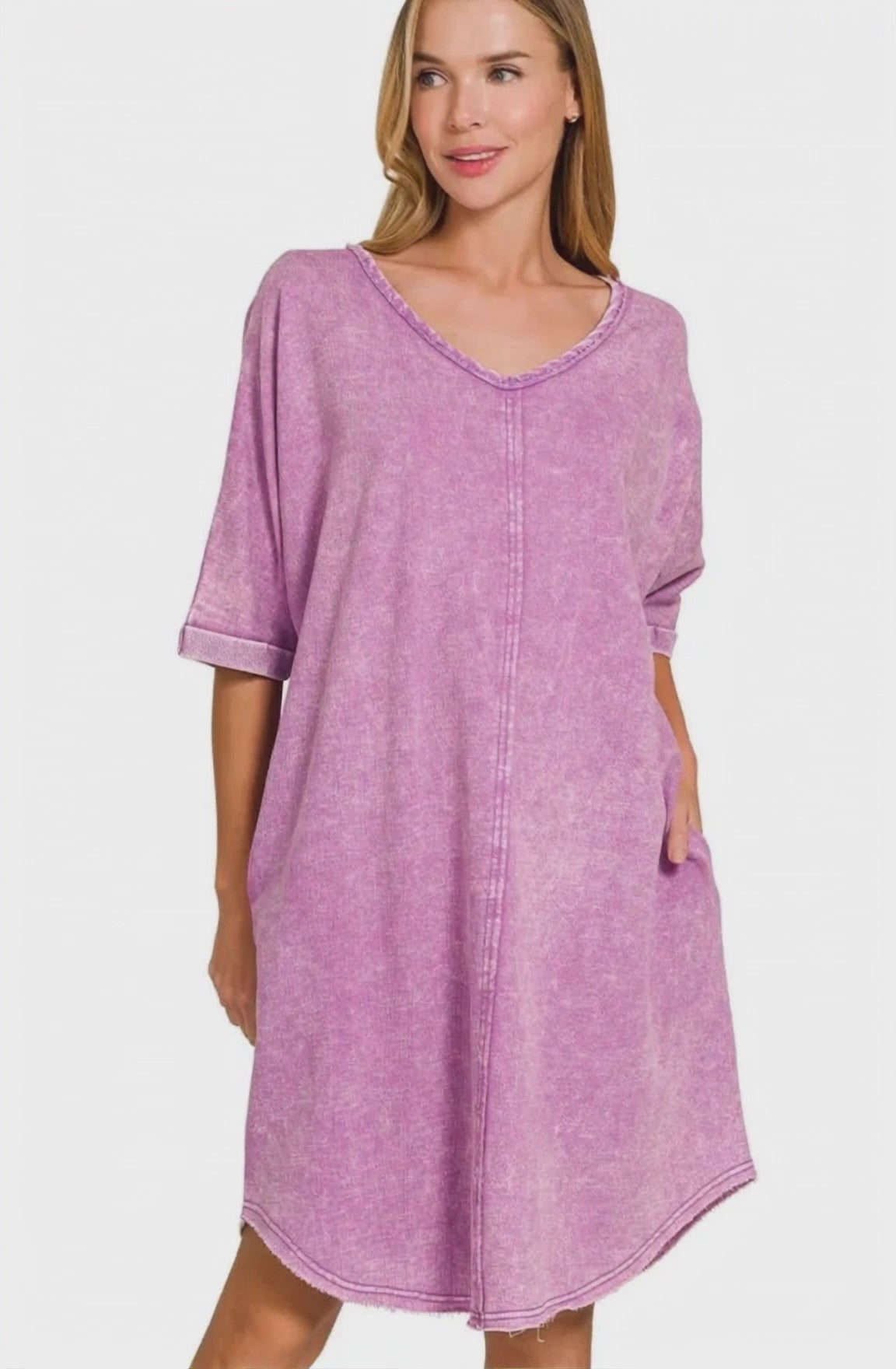 Zenana Acid-washed French Terry Tee Shirts Dress