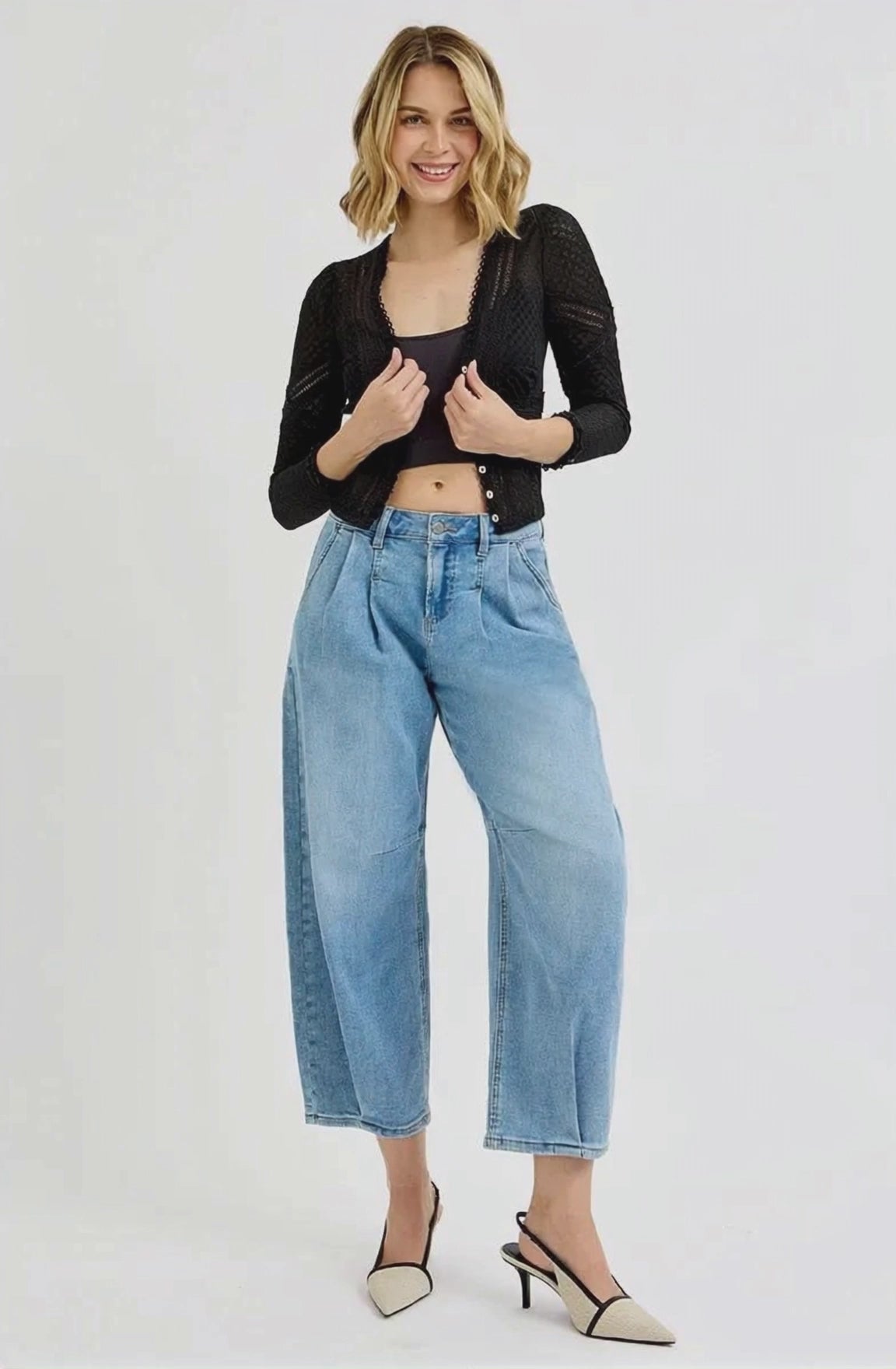 RISEN Full Size Mid Rise Fit Crop Wide Volume Leg Jeans Plus Size