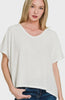 Zenana Ribbed V-Neck Short-Sleeve Knit Top