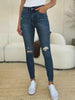 Judy Blue Full Size Mid Waist Distressed Slim Jeans