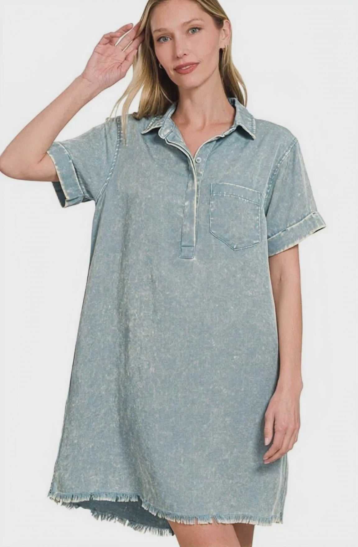 Zenana Tencel Mineral Washed Collared Shirts Dress