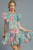 Umgee Printed Ruffle Cap Sleeve Mini Dress
