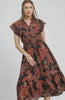 Umgee Mix Ruffle Sleeve Tropical Midi Dress