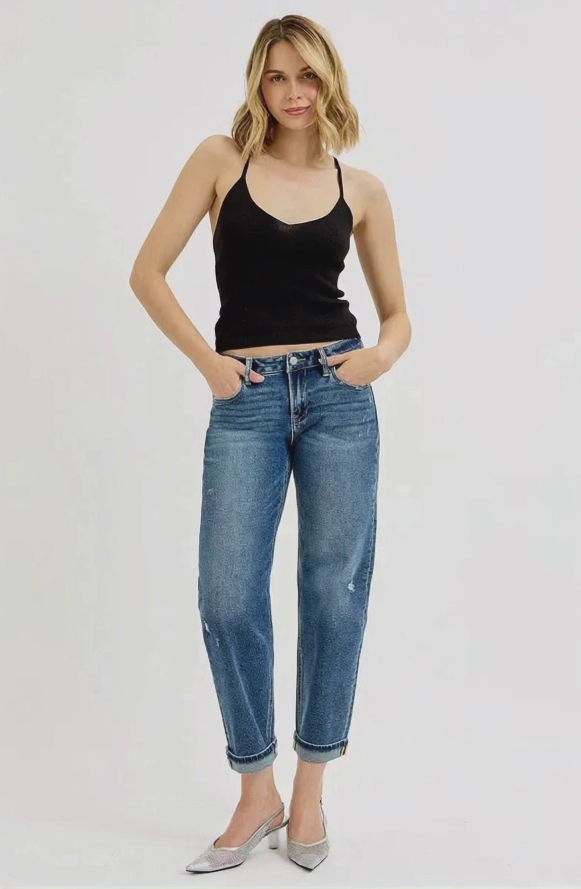 RISEN Full Size Low Rise Crop Boyfriend Jeans Plus Size