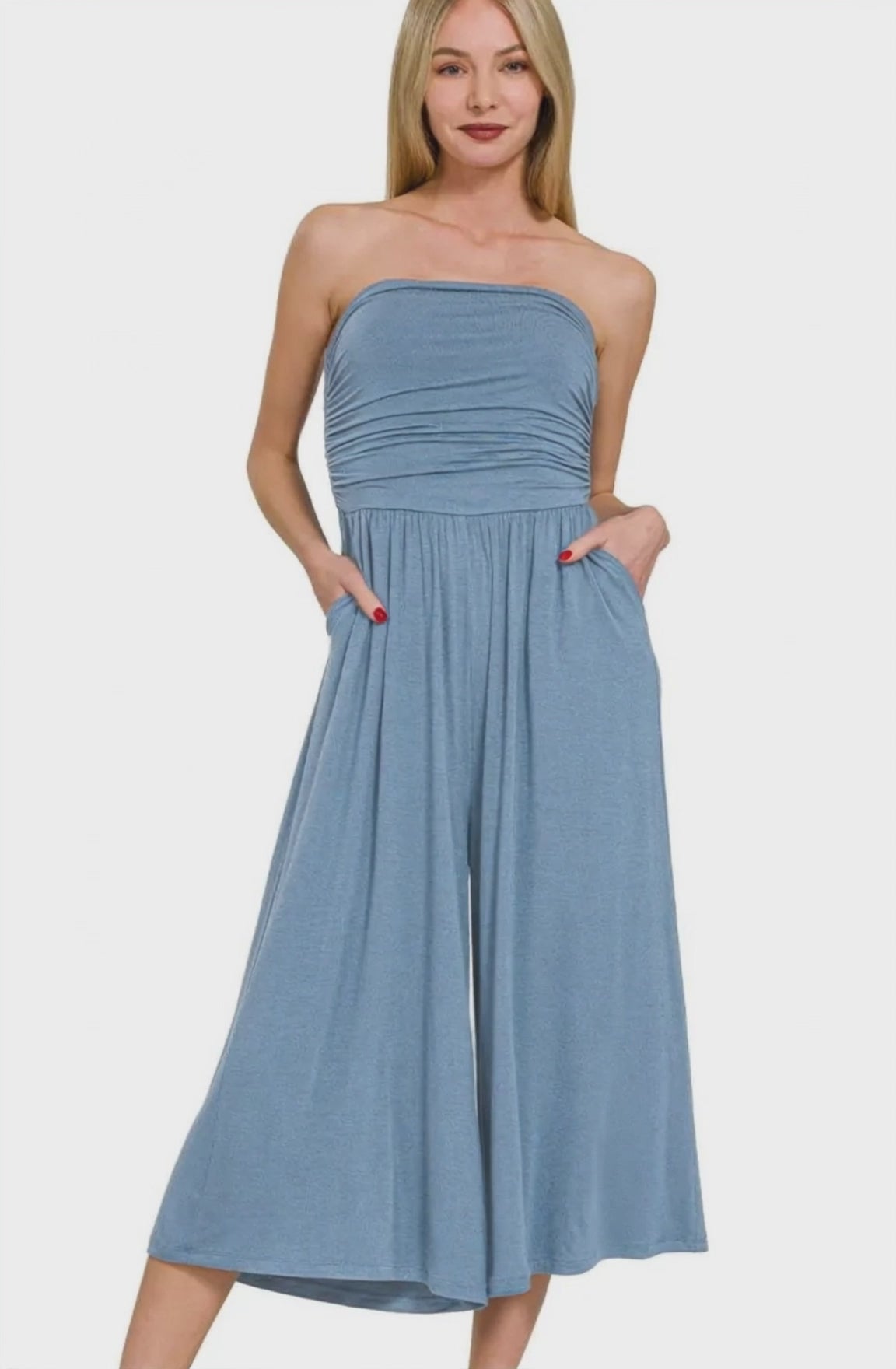 Zenana Double Layered Strapless Tube Top Jumpsuit