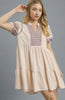 Umgee Floral Trim Puff Sleeve Mini Dress