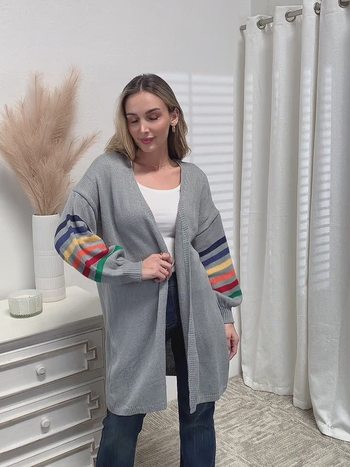 Angel Wings Multicolored Stripe Open Front Longline Cardigan