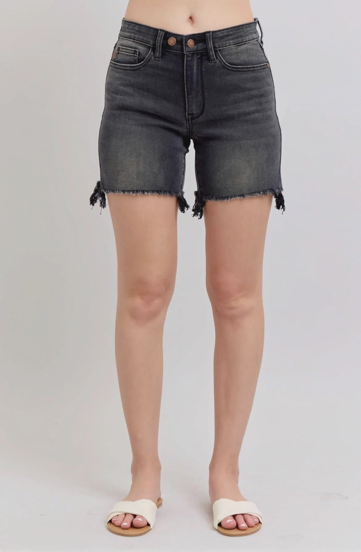 Judy Blue Full Size Long Cut Off 2 Button Dad Denim Shorts Plus Size