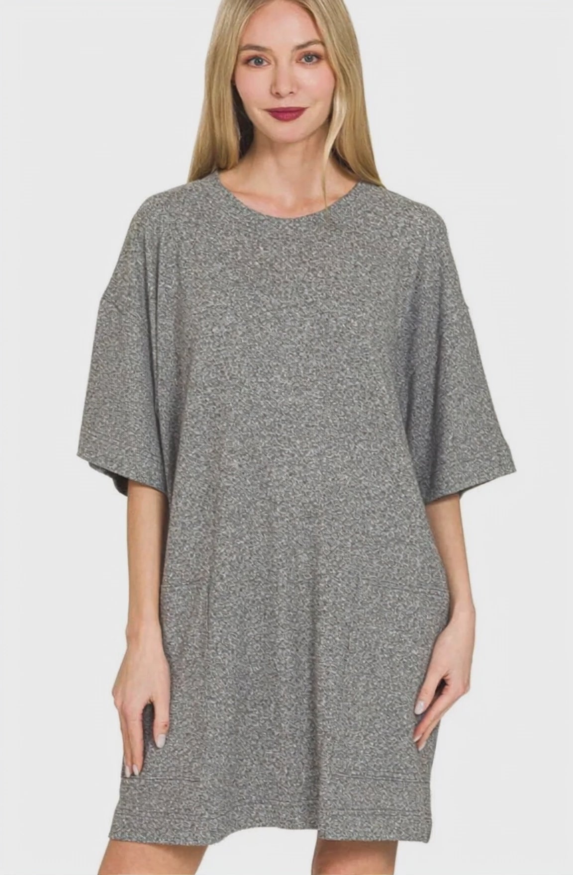 Zenana Soft Melange Hacci T-shirts Dress