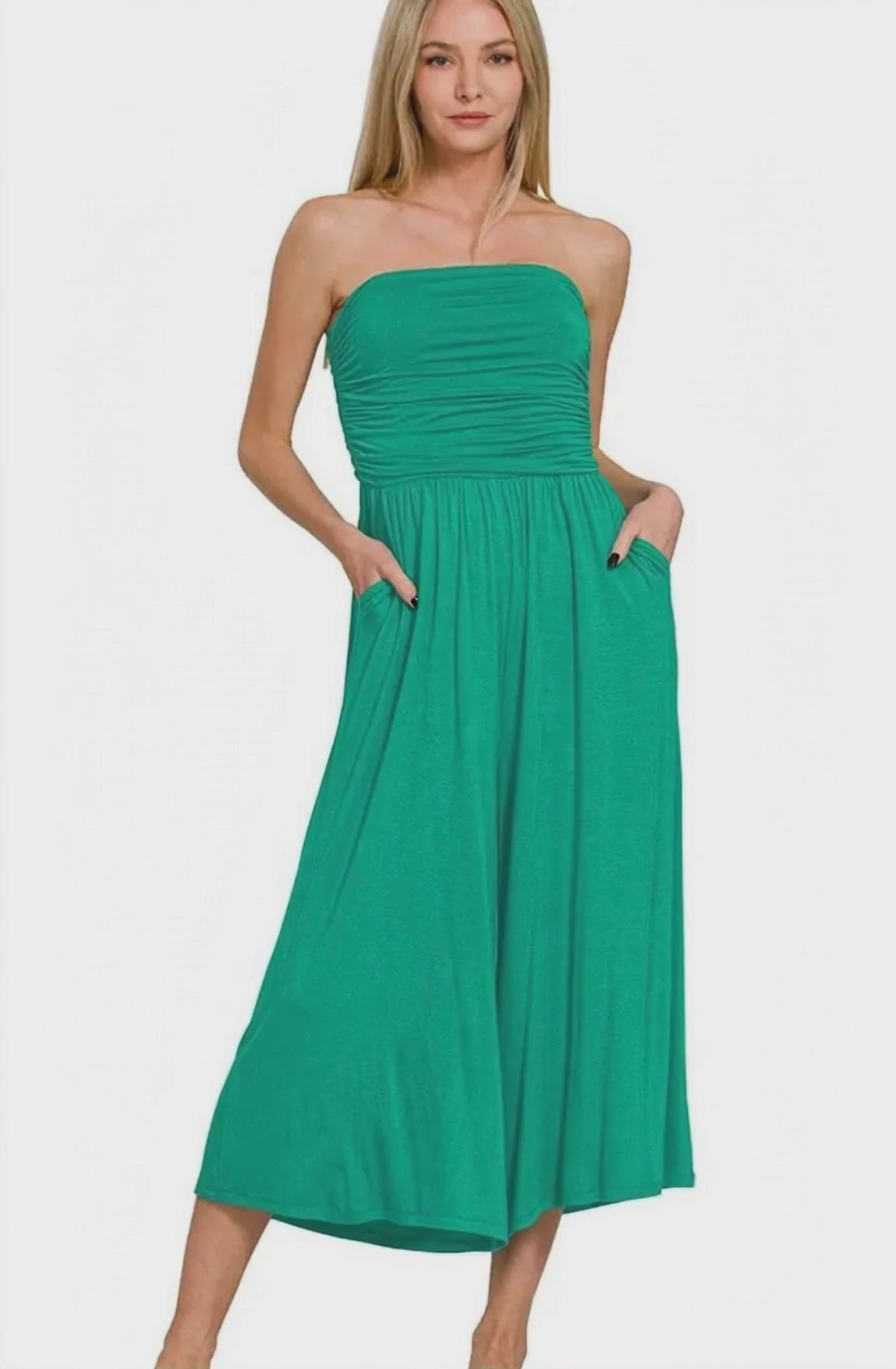 Zenana Double Layered Strapless Tube Top Jumpsuit