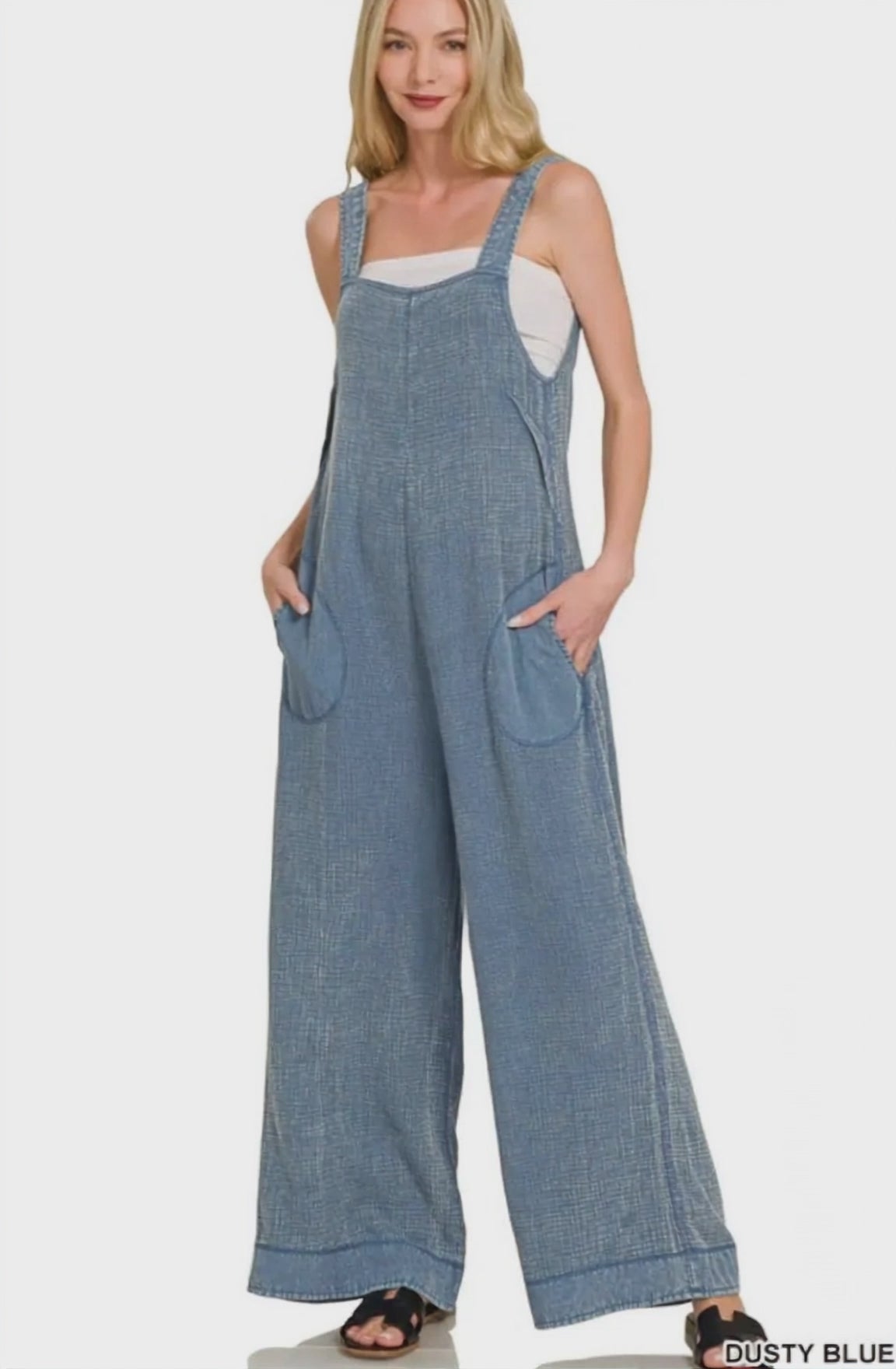 Zenana Double Gauze Washed Wide Leg Overalls